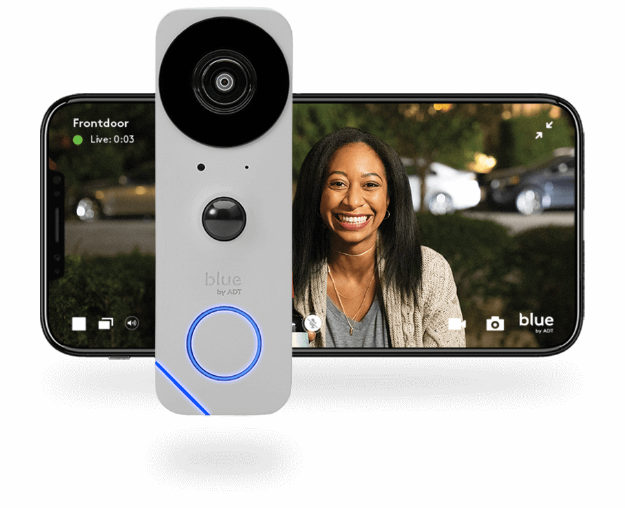 Blue doorbell camera pearl gray with phone